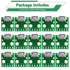 15 Pcs Micro USB to DIP Adapter 5 Pin Female Connector B Type Board Set
