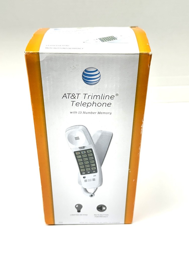 AT&T Trimline 210 Corded Telephone White Lighted Keypad 13 Number Memory