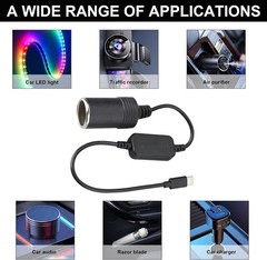 USB C Male to 12V Car Cigarette Lighter Socket Female Converter Cable, USB to…