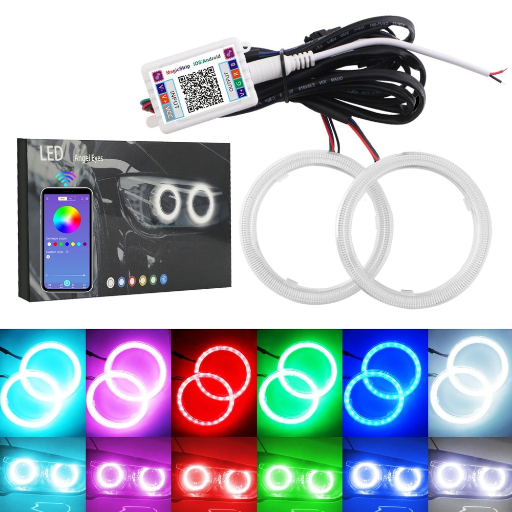 Qasimled 1-Pair 70Mm 72Smd Cob Rgb Led Halo Ring Angel Eyes Universal