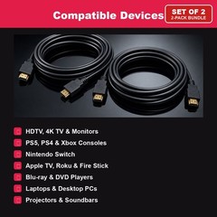 HDMI to HDMI Cable 6FT 4K Set of 2 for HDTV Monitor PS5 PS4 Xbox Blu-ray Player