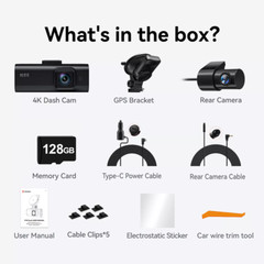 REDTIGER 4K Dash Cam Front and Rear, Touch Screen 3.18 Inch, Free 64GB Card