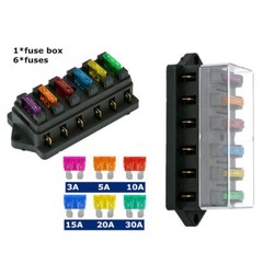 6 Way Blade Fuse Box Block Holder Boat Car Power Distribution Panel Board 1/2/5x