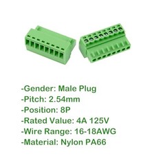 5 PCS 8 Pin 2.54mm Pitch Screw Terminal Block Connector 8 Pin Male Plug-5 PCS