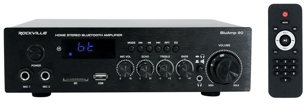 Rockville BLUAMP 90 Home Stereo Bluetooth Receiver Amp w/Mic+Phono+HDMI Input