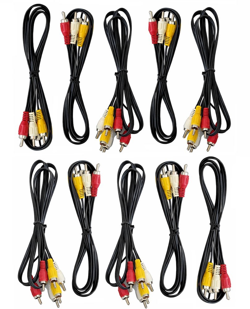 10 Pack Of RCA Composite AV Cable │3 RCA Male to 3 RCA Male │3FT Long