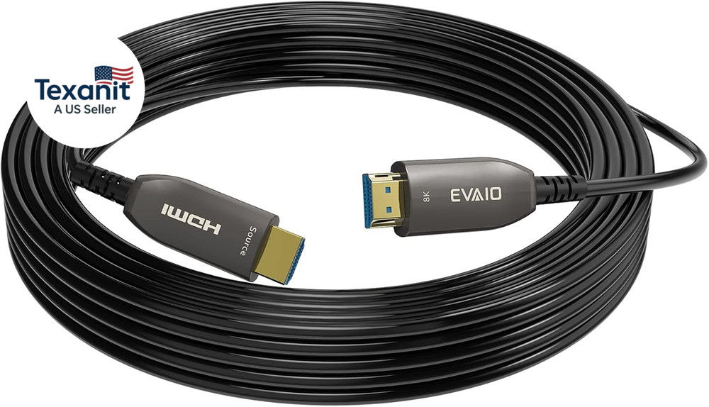 8K Fiber Optic HDMI Cable 50 FT, HDMI 2.1, 48Gbps, Earc, 8K@60Hz, 4K@120Hz, Comp