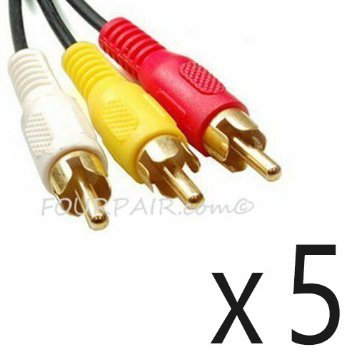 5 Pack Lot – 3ft 3-RCA Composite Video Stereo Audio AV Cable Cord Wire VCR DVD