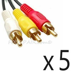 5 Pack Lot – 3ft 3-RCA Composite Video Stereo Audio AV Cable Cord Wire VCR DVD