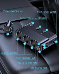 7in1 Cigarette Lighter Splitter,12V/24V Car Charger Adapter Independent Switches