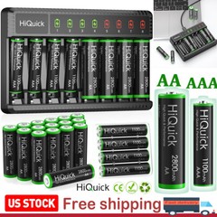 Hiquick AAA AA Rechargeable Batteries 1100/2800mAh 1.2V / 8 Slots Charger Lot
