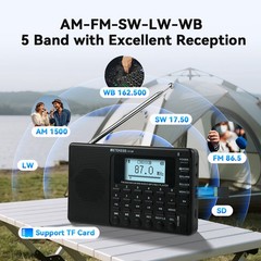 Retekess V115P Shortwave Radio,Portable AM FM WB Radio,TF/AUX,Recording For Gift