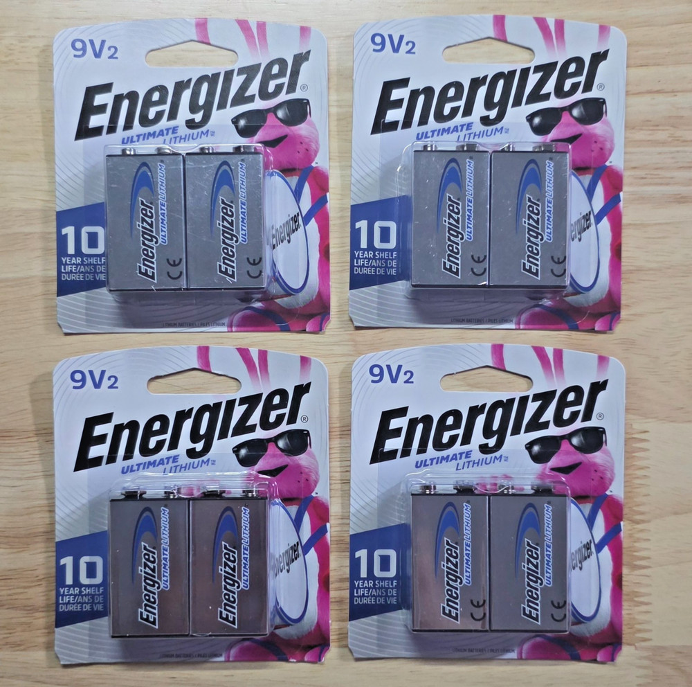 Energizer Ultimate Lithium Batteries 9V 2-Packs, Exp 2033+ LOT OF 4 PACKS!!
