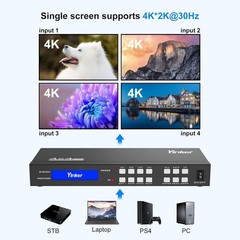 4K HDMI Matrix Switch 4×4, 4K@30Hz HDMI Matrix Switcher Splitter 4 in 4 Out