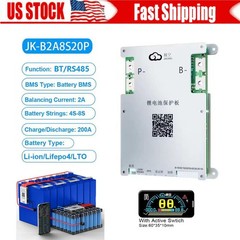 JK BMS JK-B2A8S20P 4S-8S 200A Li-ion LiFePo4 BMS 2A Active Balance BT/RS485 USA