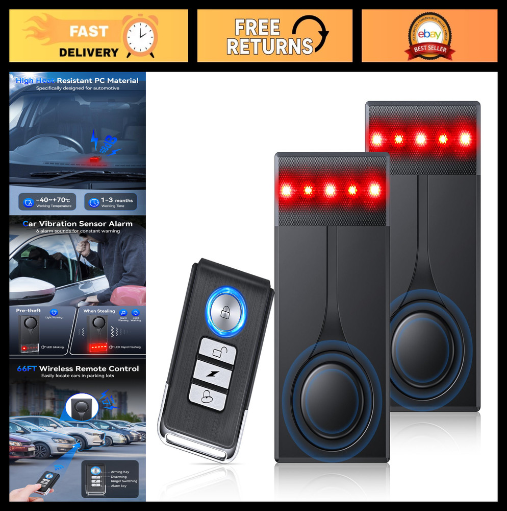 108dB Wireless Car Alarm System, Anti-Theft Vibration Sensor, Magnetic Install f