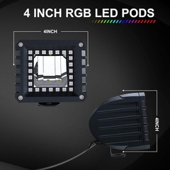 52 Inch RGBW LED Light Bar 300W & 2PCS 4″ RGB Pods with Chasing Halo Ring