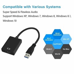 New HD 1080P USB 3.0 to HDMI Video Cable Adapter For PC Laptop HDTV LCD Black
