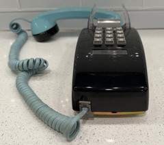 Vintage ITT Bell Telephone Wall Mount Push Button Black & Robins Egg Blue -COOL!
