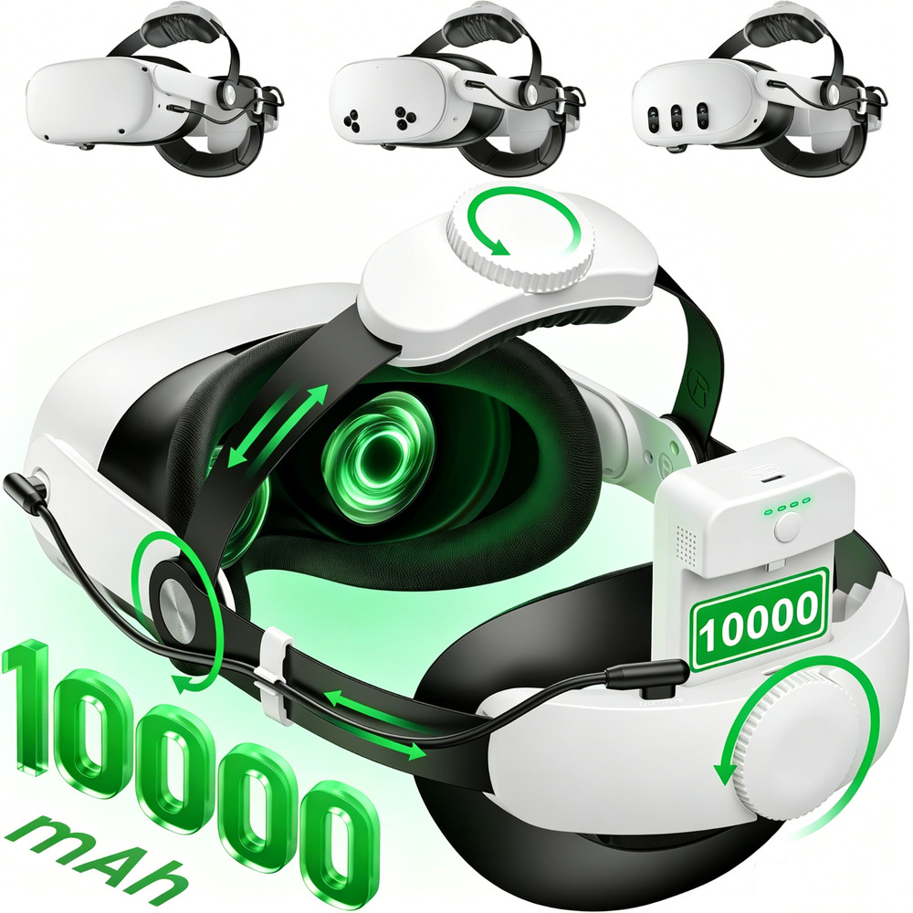 10000mAh Battery VR Head Strap for Meta Quest 2/Quest 3S/ 3 Enhanced Support