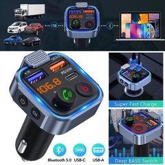 Bluetooth 5.0 FM Transmitter/Car Kit with Hands-Free Calling and 2 USB Charger