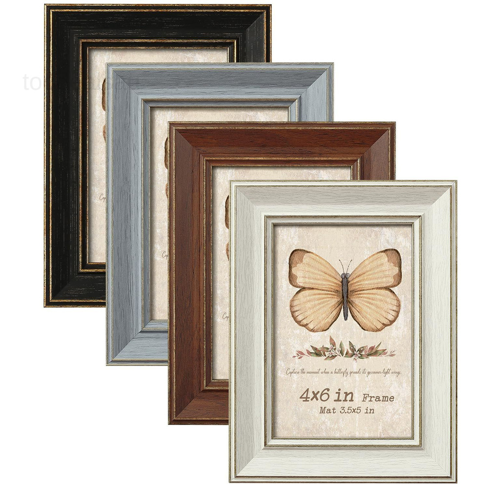 4×6 Picture Frames Set of 4, Rustic Farmhouse Photo 4×6, Assorted colors