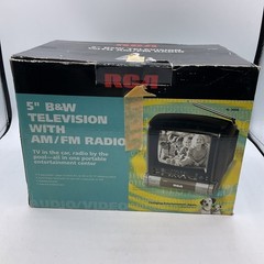 Vintage RCA 16-3006 5″ Black And White Portable TV With AM/FM Radio Box
