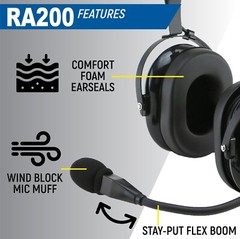 Rugged Air RA200 General Aviation Pilot Headset w/ MP3 Music Input A20 X GA Plug