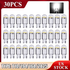 30x T10 LED License Plate Interior Light Bulbs Super White 194 168 2825 6500K