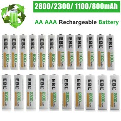 EBL Lot AA AAA Rechargeable Batteries 2800mAh 2300mAh 1100mAh 800mAh NI-MH + Box