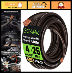4 Gauge 25ft Black Automotive Wire – Copper Clad Aluminum Power/Ground Cable, Ca