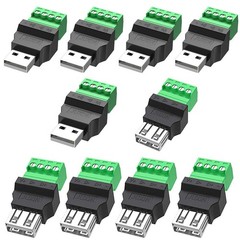 USB 2.0 Type A Male Female 4 Pin Screw Terminal Connector Pluggable 10 PCS