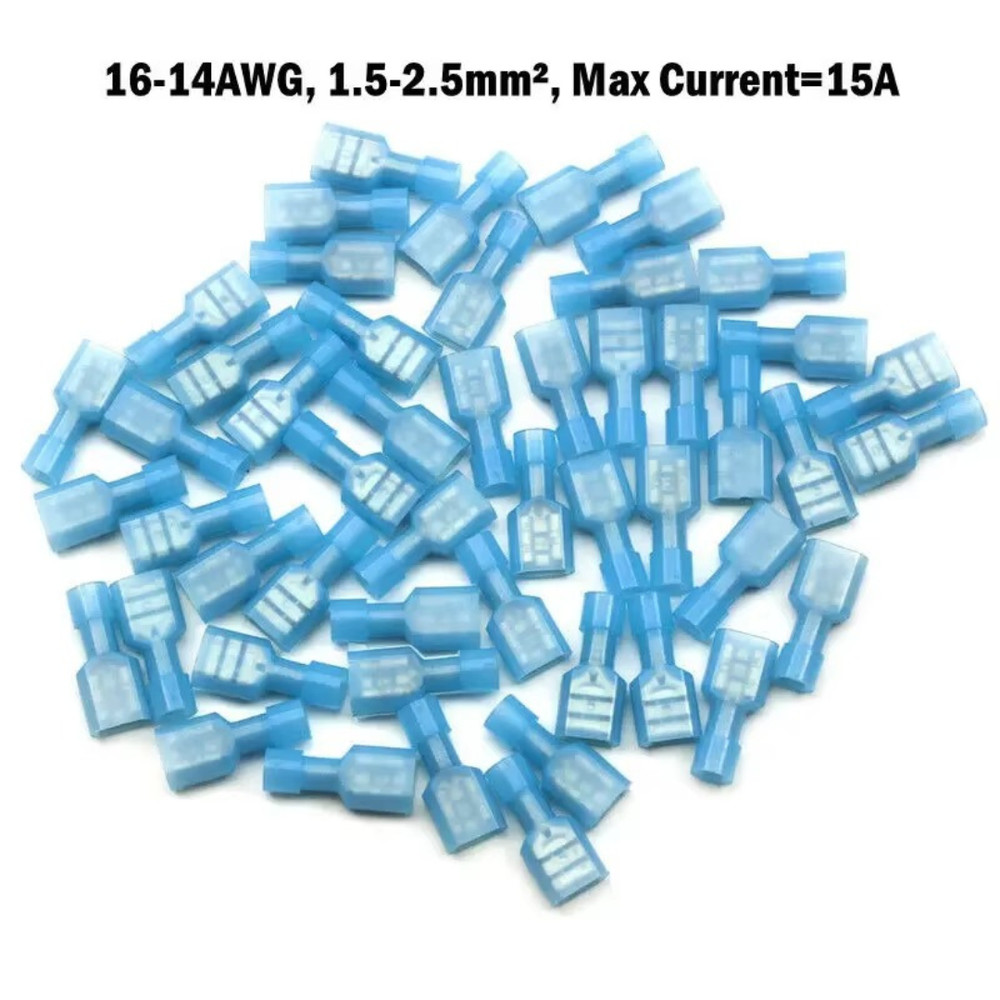 Blue Female Spade Terminals Crimp Connectors 16-14 AWG Insulated 50/100/150PCS