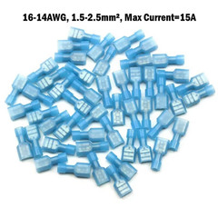 Blue Female Spade Terminals Crimp Connectors 16-14 AWG Insulated 50/100/150PCS