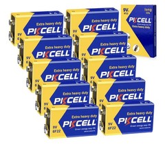 PKCELL 9V Battery 10 Pack Carbon Zinc 6F22 Household Use