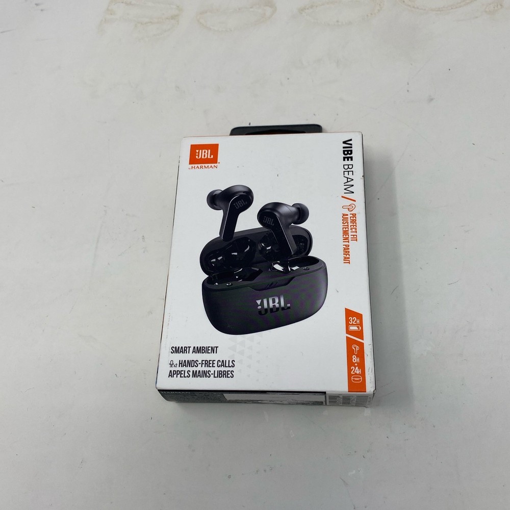 JBL Vibe Beam True Wireless Earbuds – Black, Deep Bass, 32H