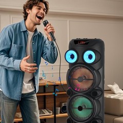 8000W Cylindrical Bluetooth Speaker w/ 3×8″ Woofers Karaoke Mic Heavy Bass Party