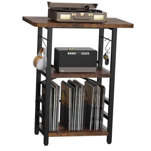 Record Player Stand with Extended Desktop,Large Record Player Rustic Brown