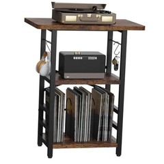 Record Player Stand with Extended Desktop,Large Record Player Rustic Brown