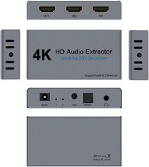 HDMI Switch 2×1 HDMI Splitter 2 in 1 Out Switcher HDMI Converter with 3.5mm/Opti
