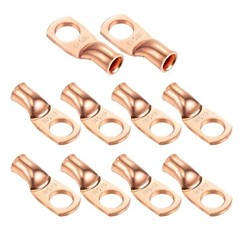 10/30Pcs Copper Battery Lugs Ring Terminals Cable Ends 1/0,2 AWG Wire Connectors