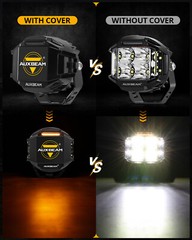 Auxbeam V-max 4″ LED Pods Work Lights Bar Cube Driving Lamp + Black Amber Covers