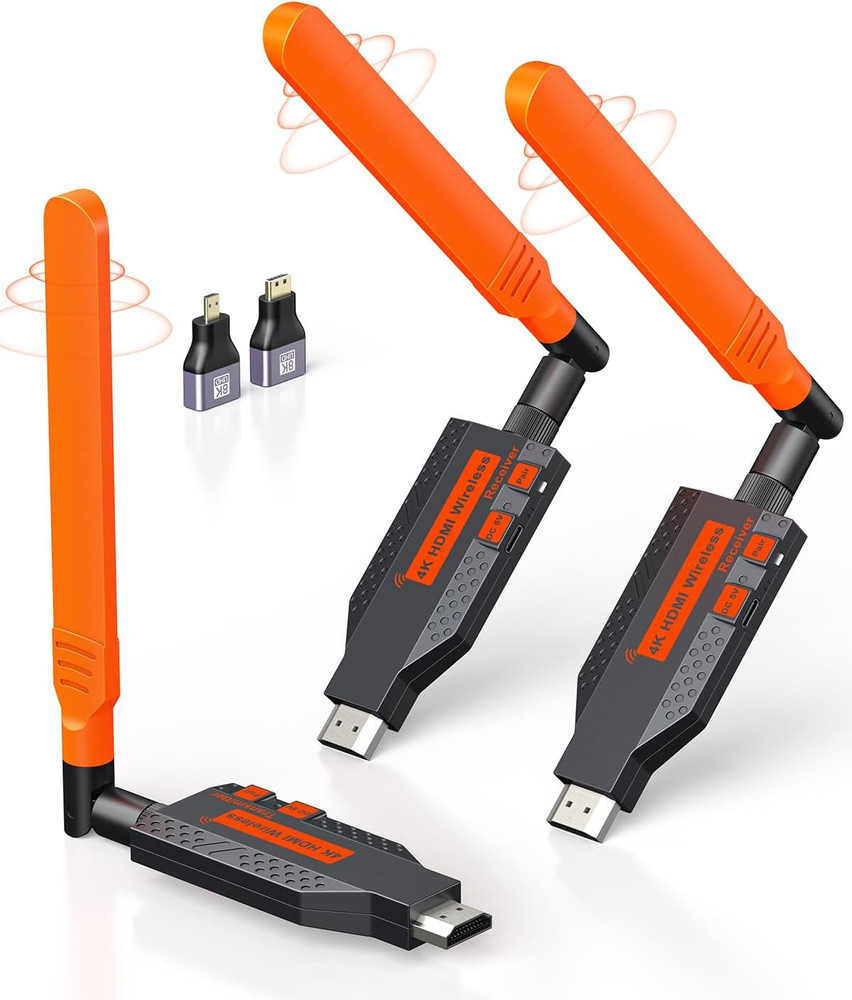 2026 Upgraded Wireless HDMI Transmitter and 2 Receiver, 4K Decode 1080P HD Outpu
