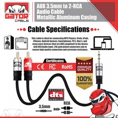 AUX Auxiliary 3.5mm Audio Male to 2 RCA Y Male Stereo Cable Cord Wire Plug