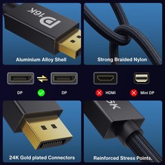 16K Displayport Cable 2.1, VESA Certified DP Cord 16K60Hz,8K120Hz,4K240Hz, Di…