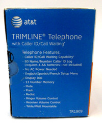 New AT&T White Trimline Telephone Caller ID & Call Waiting w/ 13 Number Memory