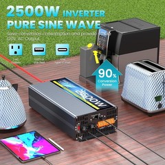 2500W Pure Sine Wave Power Inverter 12V to 120V ATS Remote 5000W Peak New