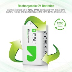 EBL 9V Rechargeable Ni-MH Battery 150mAh,9-Volt Lot