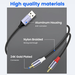 USB to RCA Audio Cable, USB 2.0 Male to 2 RCA Male Stereo Audio Cable