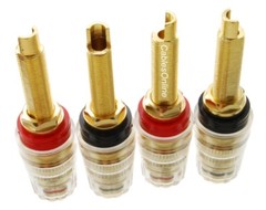 4x Long Thread 4mm Banana Speaker Terminal Binding Post Hard Copper, Black/Red
